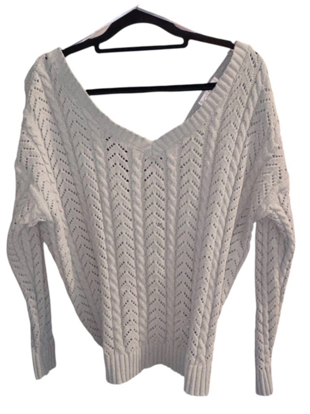 Jessica Simpson Cream V-Neck Open Cable Knit Sweater